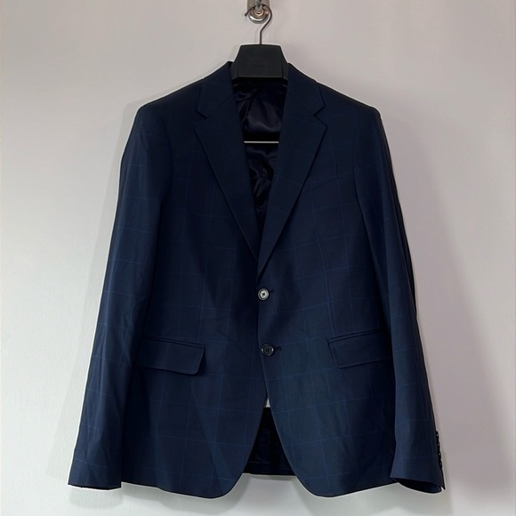 Zara Plaid Blazer Navy Blue Plaid - Picture 1 of 11